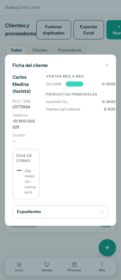 Ficha del cliente con sus ventas mes a mes y los productos principales