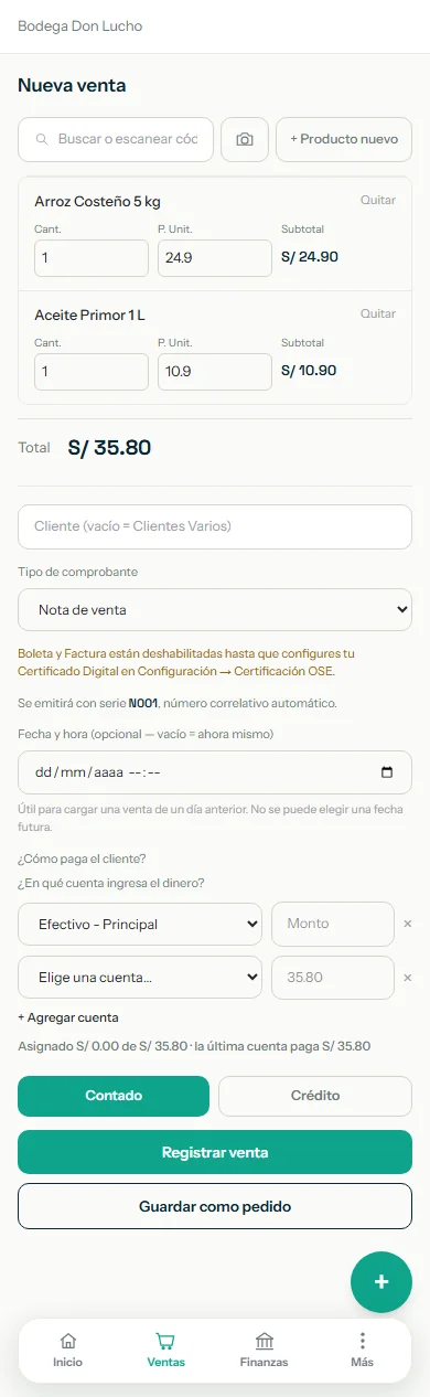 Pago repartido en dos cuentas, con el resumen de cuánto se asignó del total