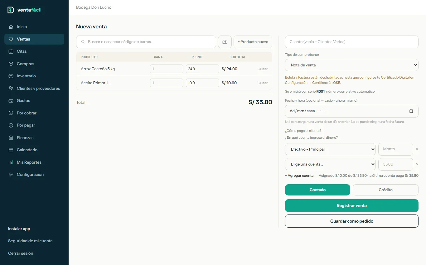 Pago repartido en dos cuentas, con el resumen de cuánto se asignó del total